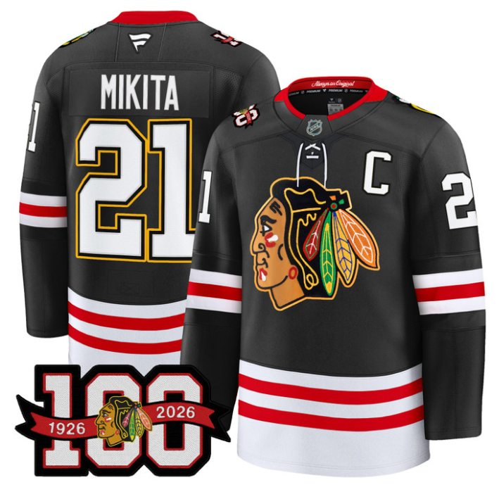 Men Stan Mikita Jersey #21 Chicago Blackhawks 100th Anniversary Stitched Black