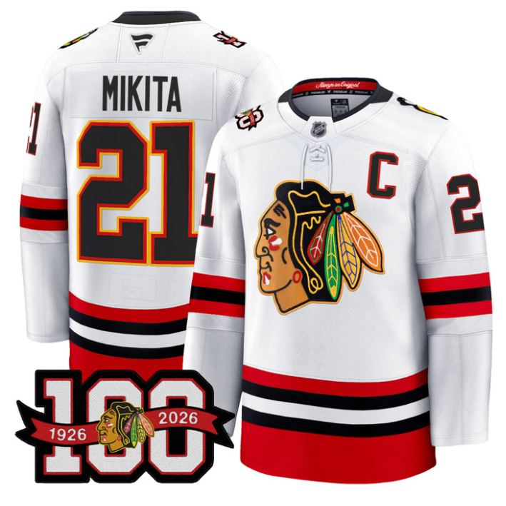Men Stan Mikita Jersey #21 Chicago Blackhawks 100th Anniversary Stitched White