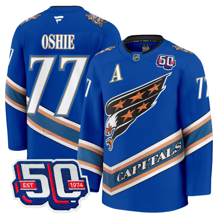 Men TJ Oshie Jersey #77 Washington Capitals Eagle 50th Anniversary Royal