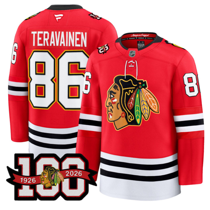 Men Teuvo Teravainen Jersey #86 Chicago Blackhawks 100th Anniversary Red