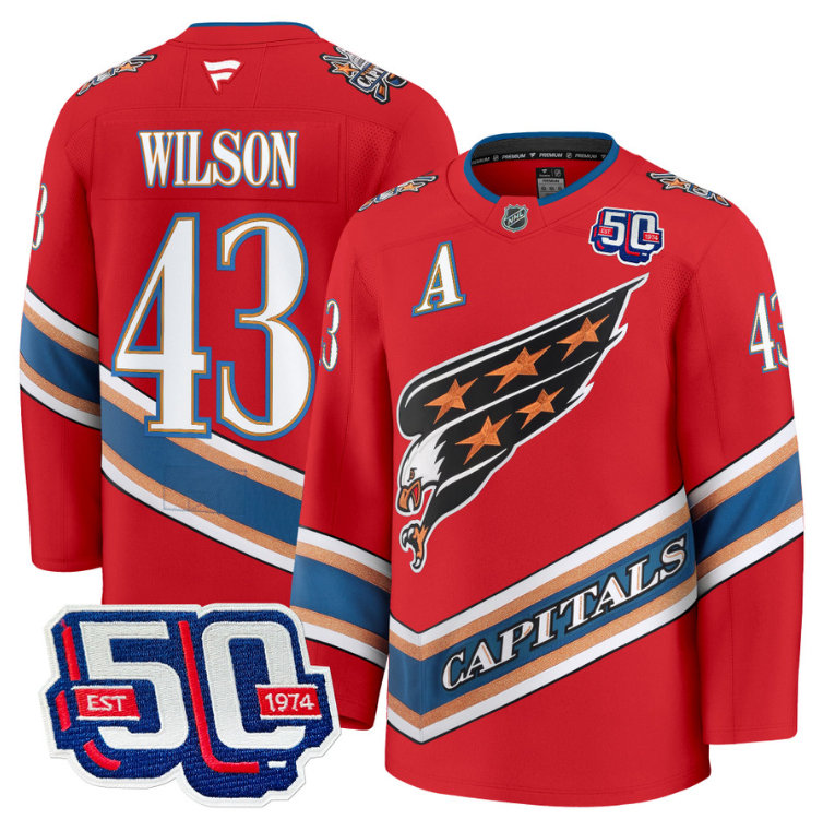 Men Tom Wilson Jersey #43 Washington Capitals Eagle 50th Anniversary Red