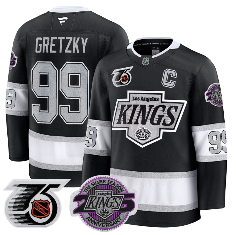 Men Wayne Gretzky Jersey #99 Los Angeles Kings 91-92 75th 25th Anniversary Black