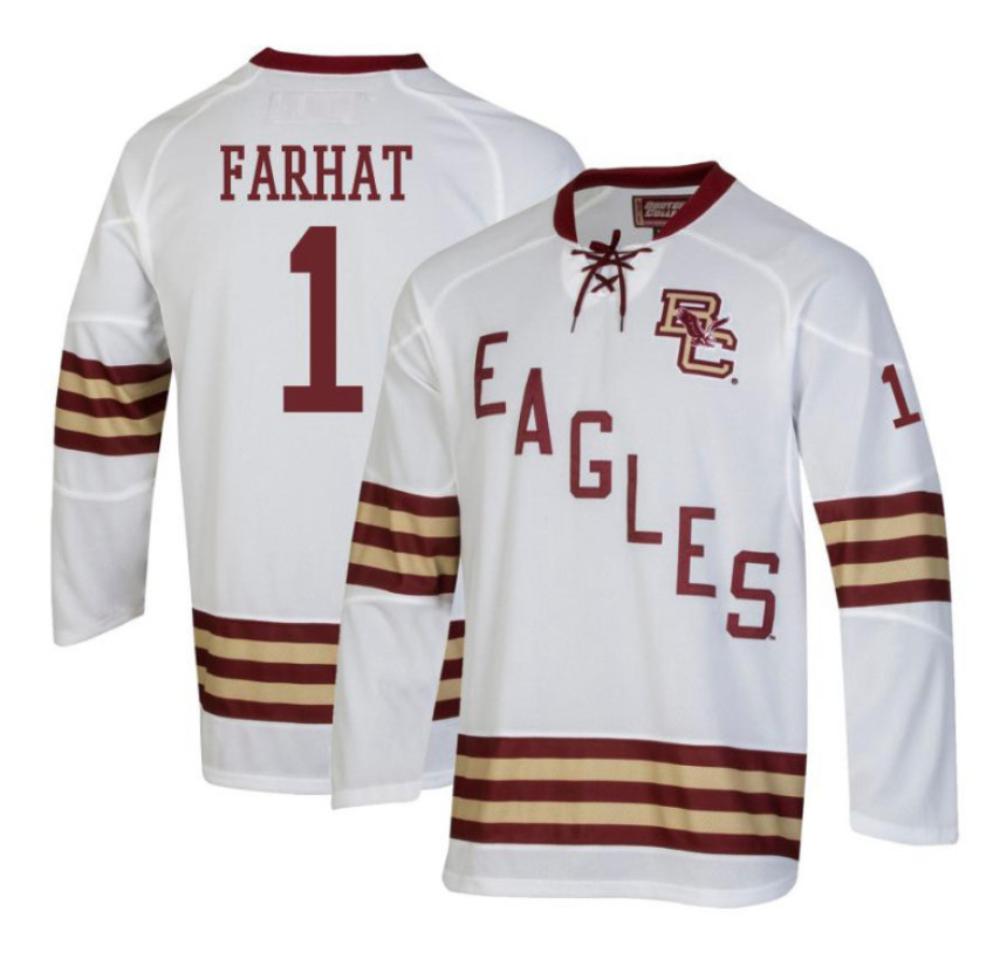 Men's Adin Farhat #1 Boston College Eagles Hockey All Stitched White Jersey