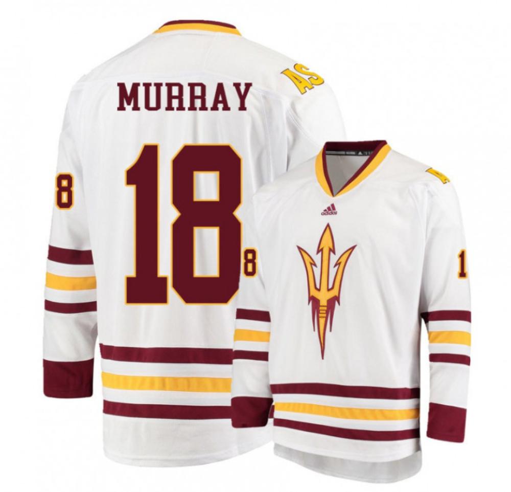 Men's Arizona State Sun Devils #18 Jax Murray Hockey All Stitched White Jersey