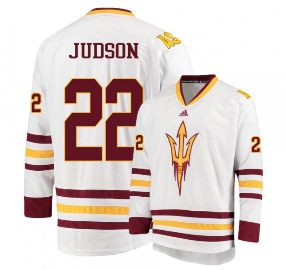 Men's Arizona State Sun Devils #22 Jack Judson Hockey Stitched White Jersey