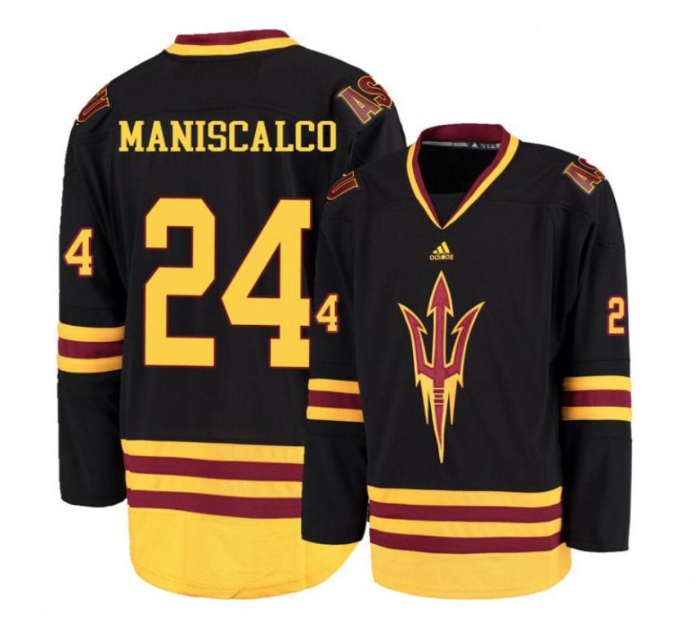 Men's Arizona State Sun Devils #24 J. Maniscalco Hockey Stitched Black Jersey