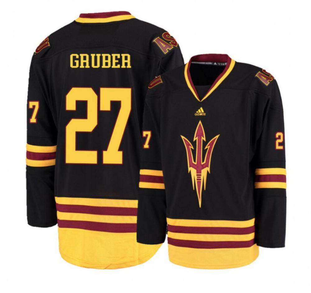 Men's Arizona State Sun Devils #27 Brett Gruber Hockey Stitched Black Jersey