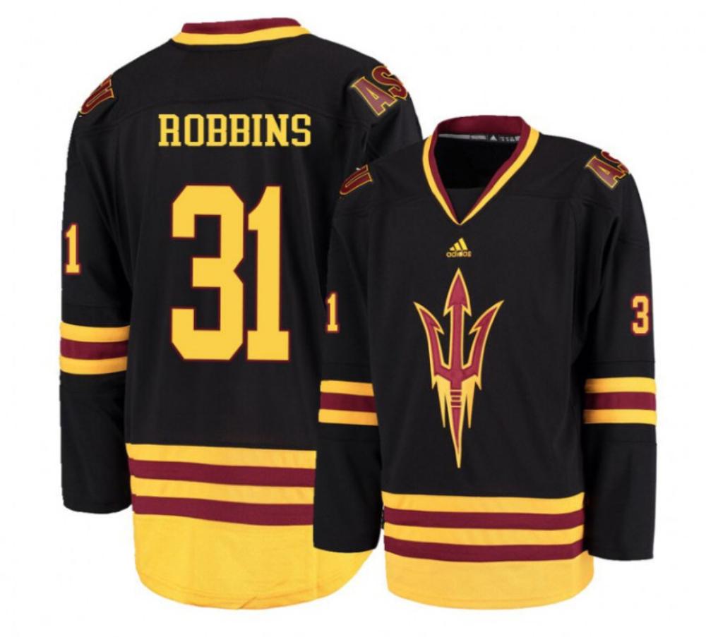 Men's Arizona State Sun Devils #31 Justin Robbins Hockey Stitched Black Jersey