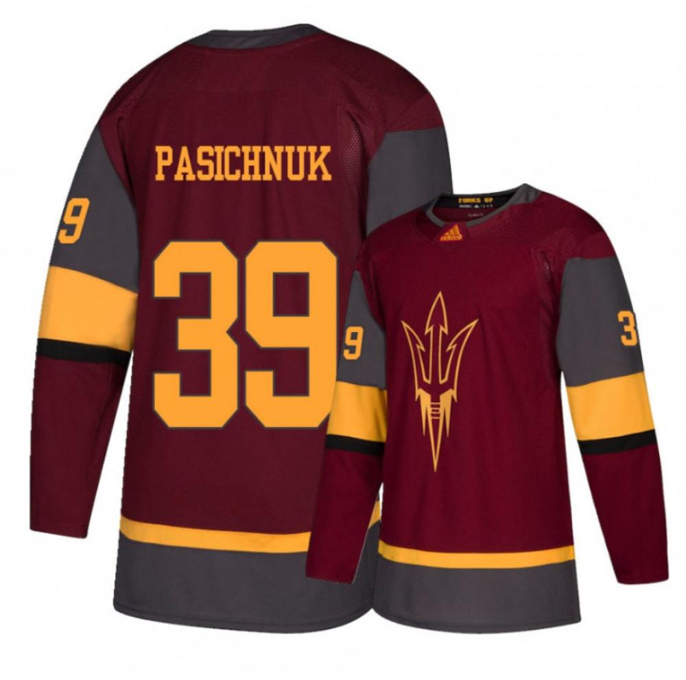Men's Arizona State Sun Devils #39 B. Pasichnuk Hockey Stitched Maroon Jersey