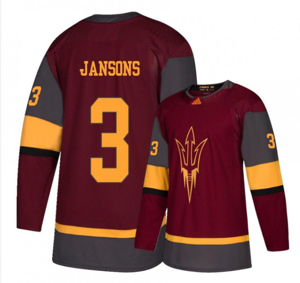 Men's Arizona State Sun Devils #3 Gvido Jansons Hockey Stitched Maroon Jersey