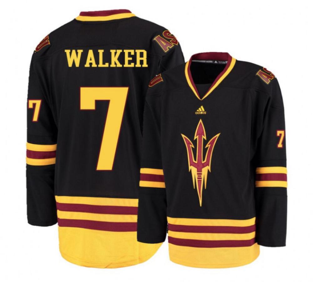 Men's Arizona State Sun Devils #7 Johnny Walker Hockey Stitched Black Jersey