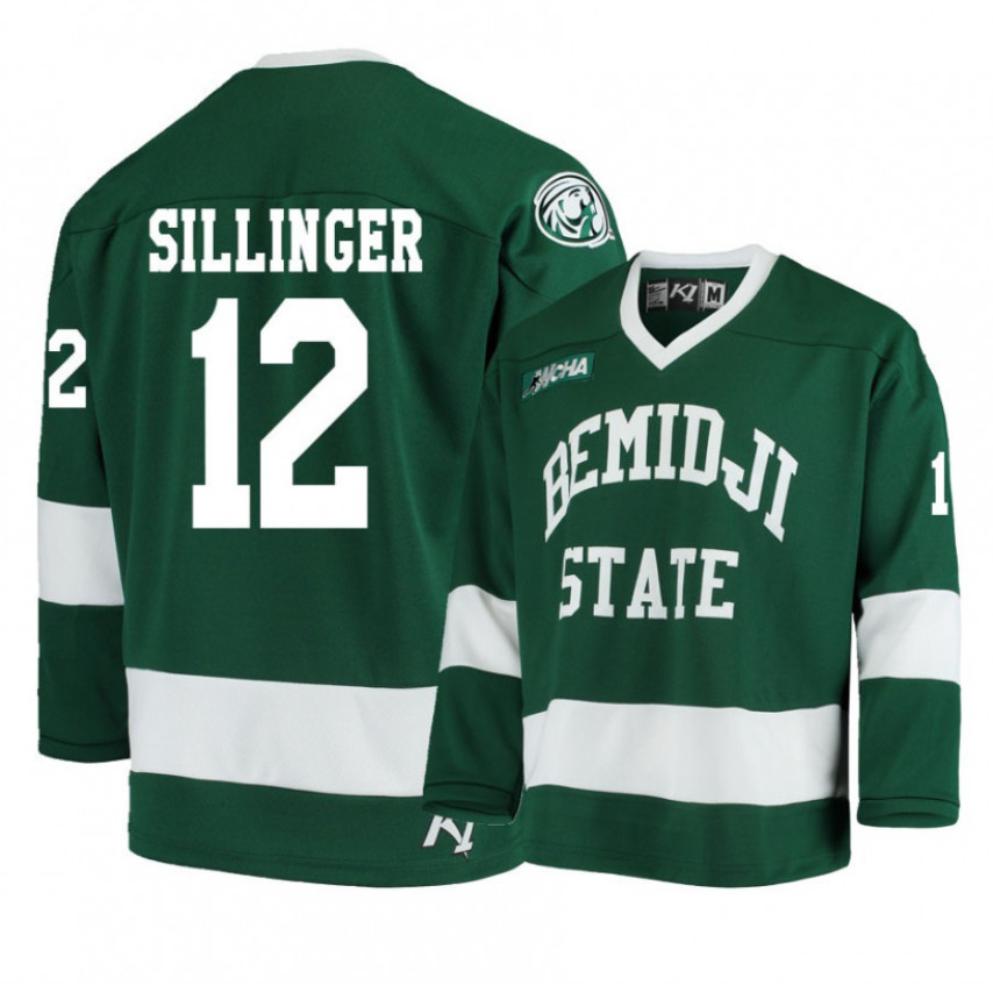 Men's Bemidji State Beavers #12 Owen Sillinger Green Hockey Jersey