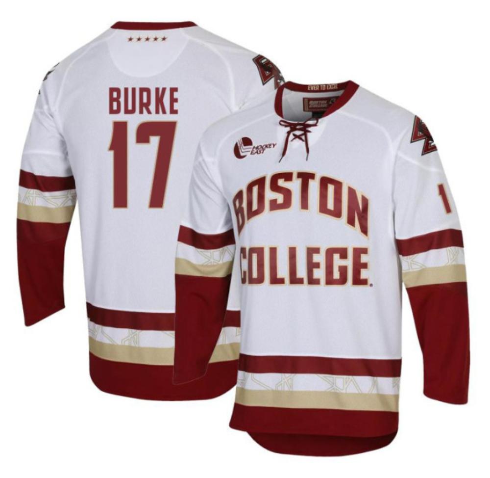 Men's Boston College Eagles Cam Burke #17 Hockey All Stitched White Jersey