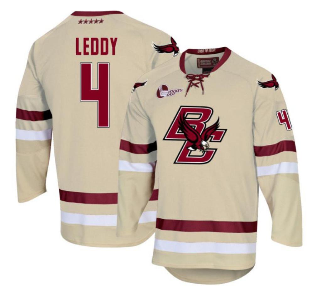 Men's Boston College Eagles Charlie Leddy #4 Hockey All Stitched Cream Jersey (Copy)