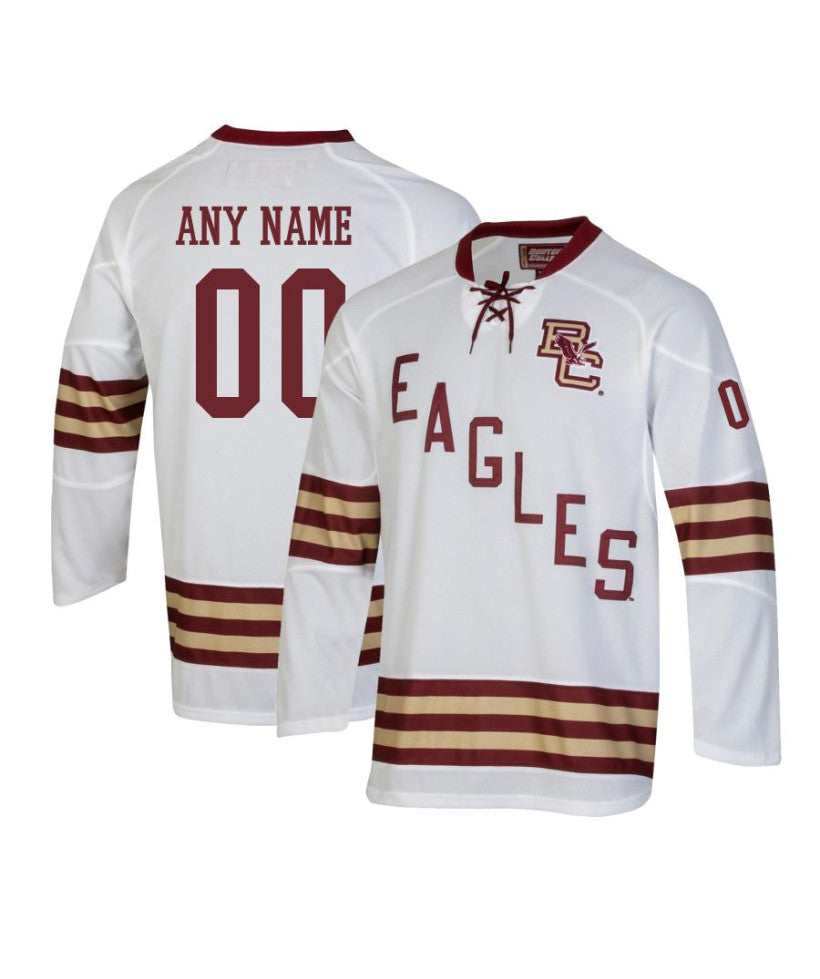 Men's Boston College Eagles Custom White Throwback Hockey Jersey