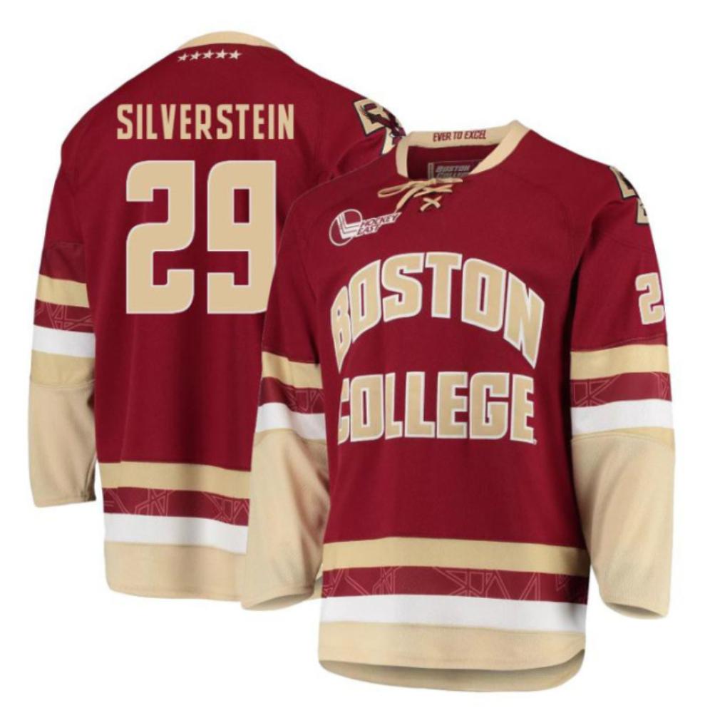 Men's Boston College Eagles Dylan Silverstein #29 Hockey Stitched Jersey Maroon
