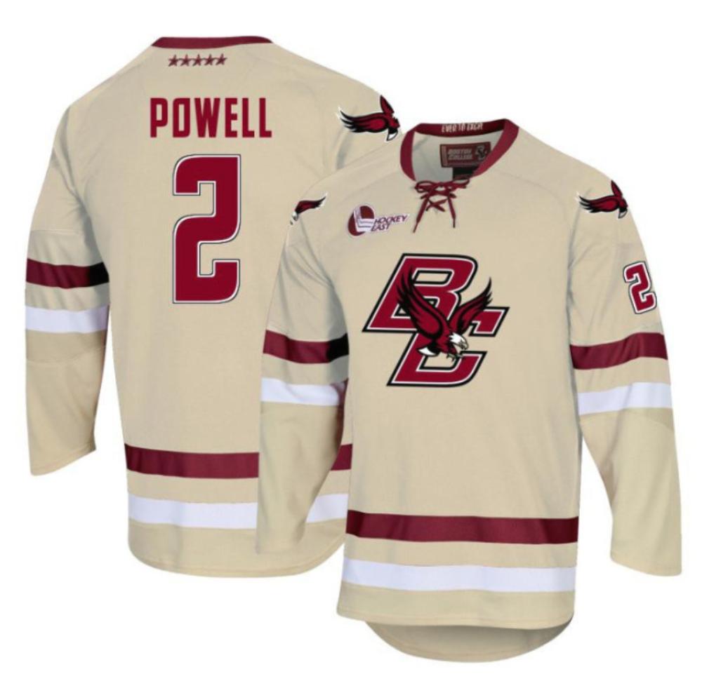 Men's Boston College Eagles Eamon Powell #2 Hockey All Stitched Cream Jersey