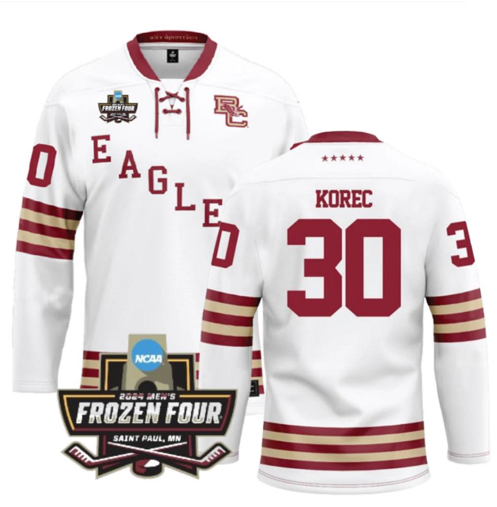 Men's Boston College Ice Hockey Jn Korec #30 White Jersey