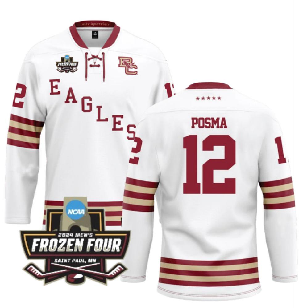 Men's Boston College Ice Hockey Mike Posma #12 White Jersey