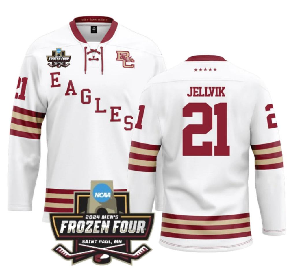 Men's Boston College Ice Hockey Oskar Jellvik #21 White Jersey