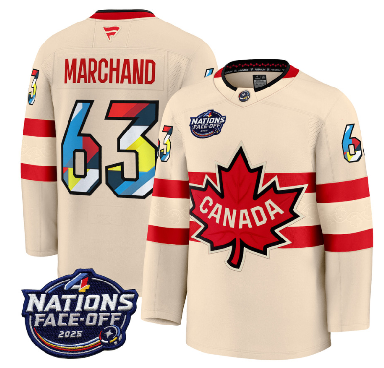 Men's Brad Marchand Jersey #63 Canada 4 Nations Face-Off 2025 V2 Stitched Cream