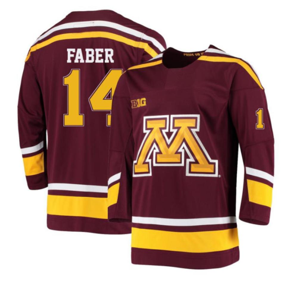 Men's Brock Faber #14 Minnesota Golden Gophers Hockey All Stitched Maroon Jersey