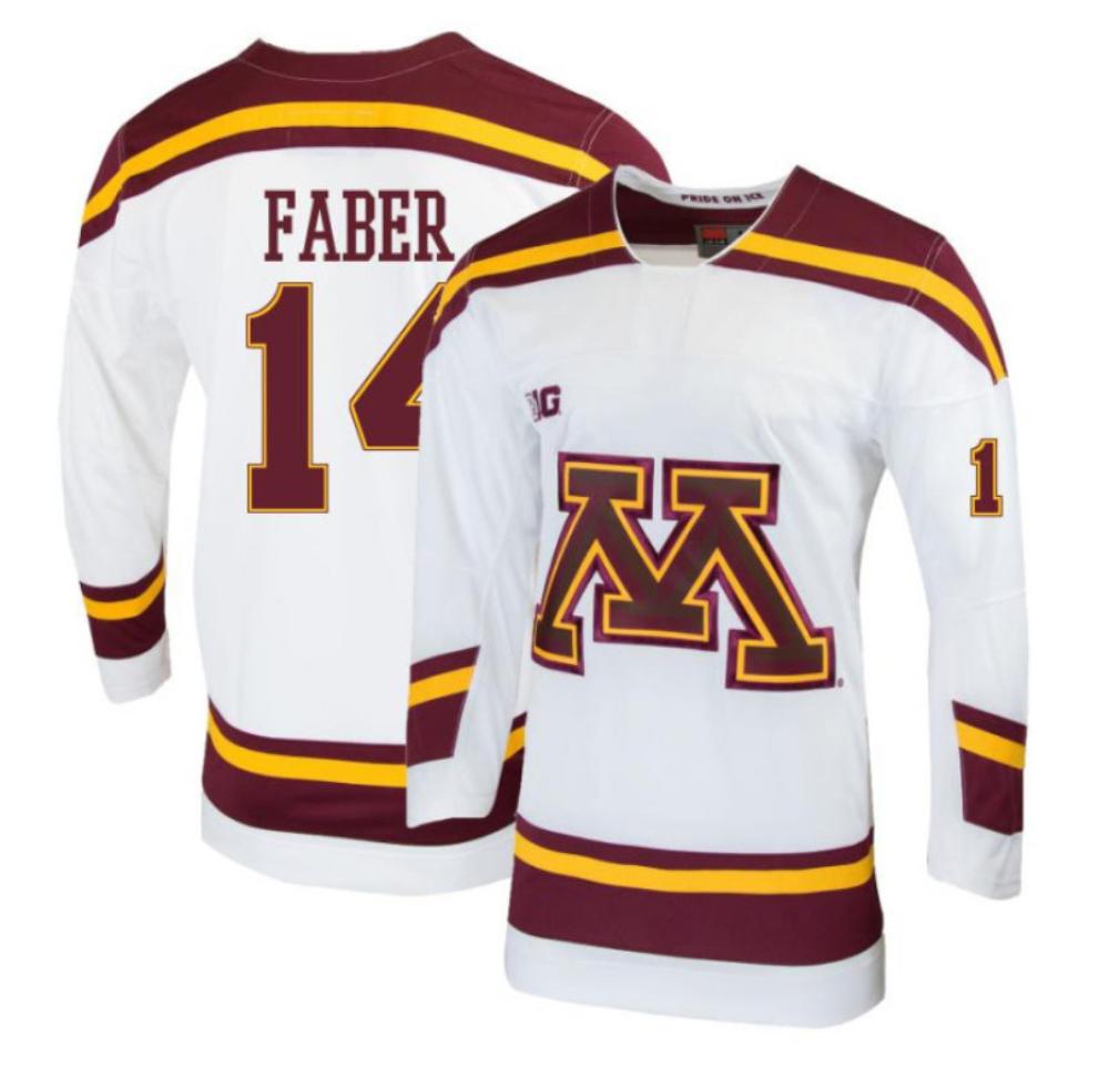 Men's Brock Faber #14 Minnesota Golden Gophers Hockey All Stitched White Jersey