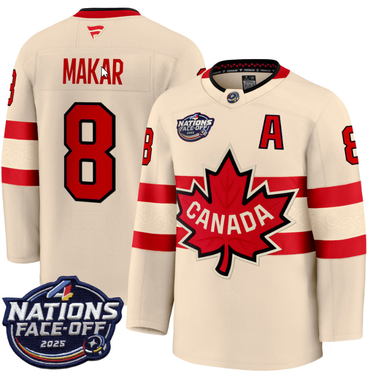 Men's Cale Makar Jersey #8 Canada 4 Nations Face-Off 2025 Stitched Cream