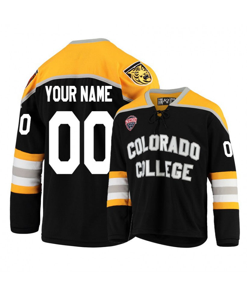 Men's Colorado College Tigers Black Custom Hockey Jersey