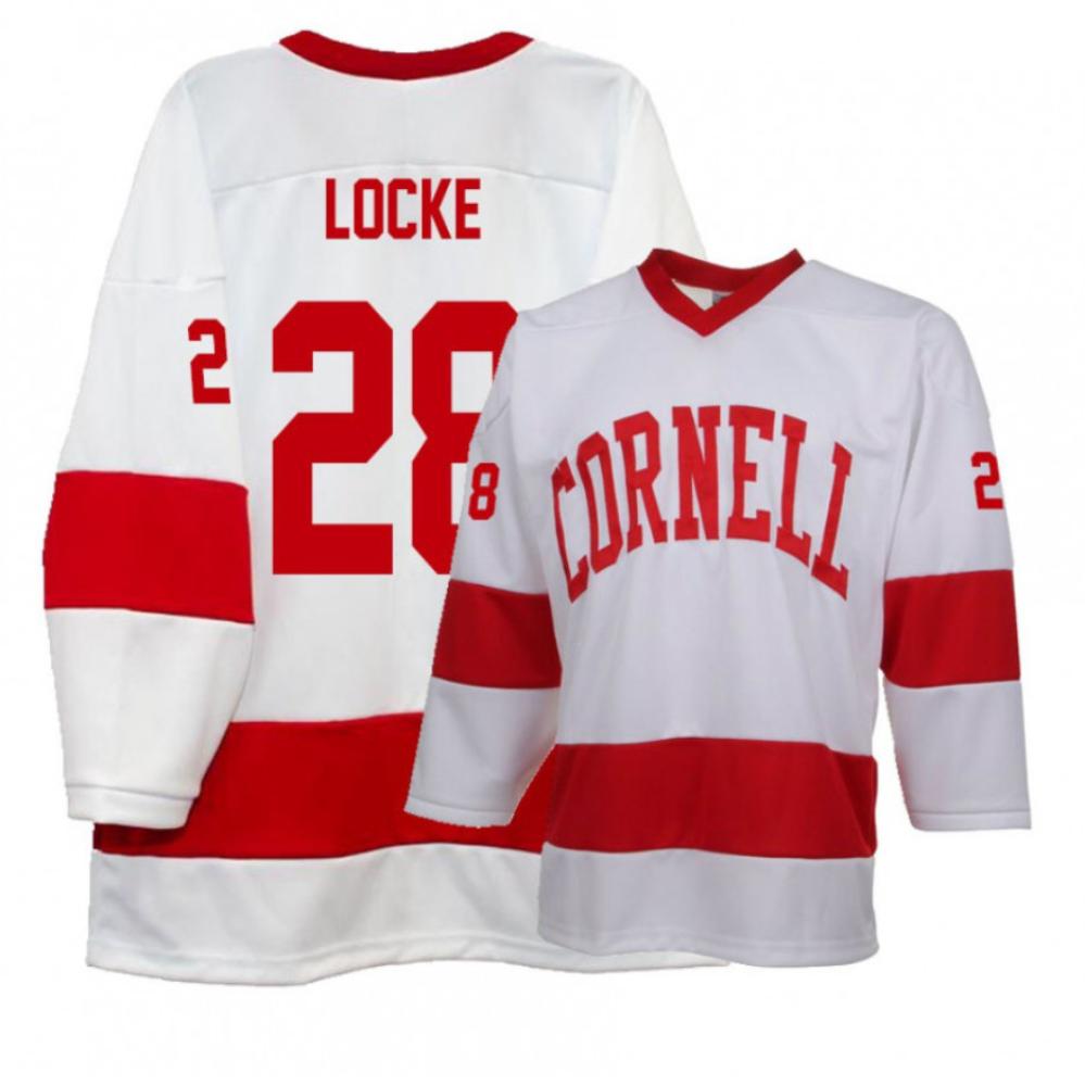Men's Cornell Big Red #28 Brenden Locke College Hockey All Stitched White Jersey