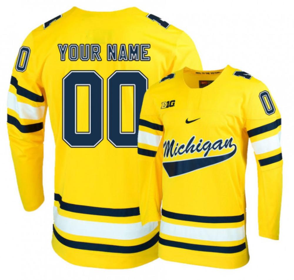 Men's Custom Jersey Michigan Wolverines College Hockey Stitched Gold