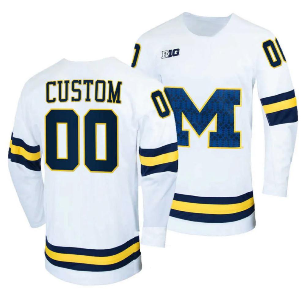 Men's Custom Jersey Michigan Wolverines NCAA College Hockey All Stitched White