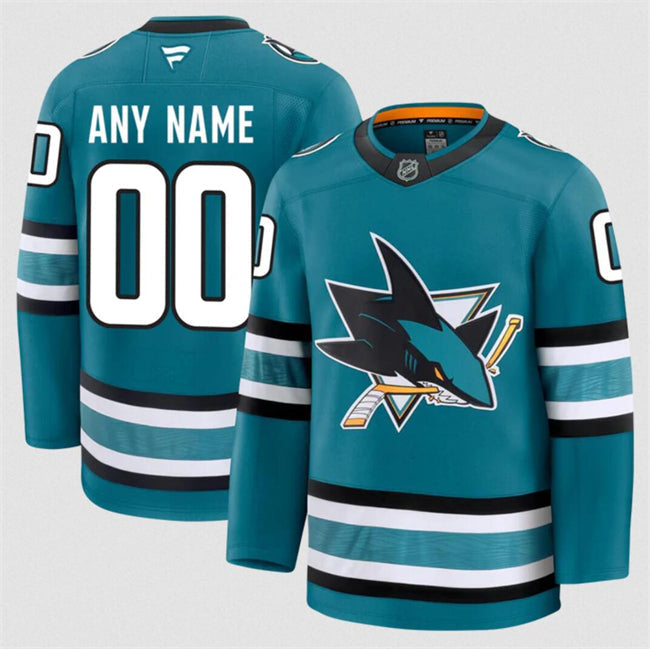 Men's Custom San Jose Sharks Jersey Name, Number 2025 Home Teal