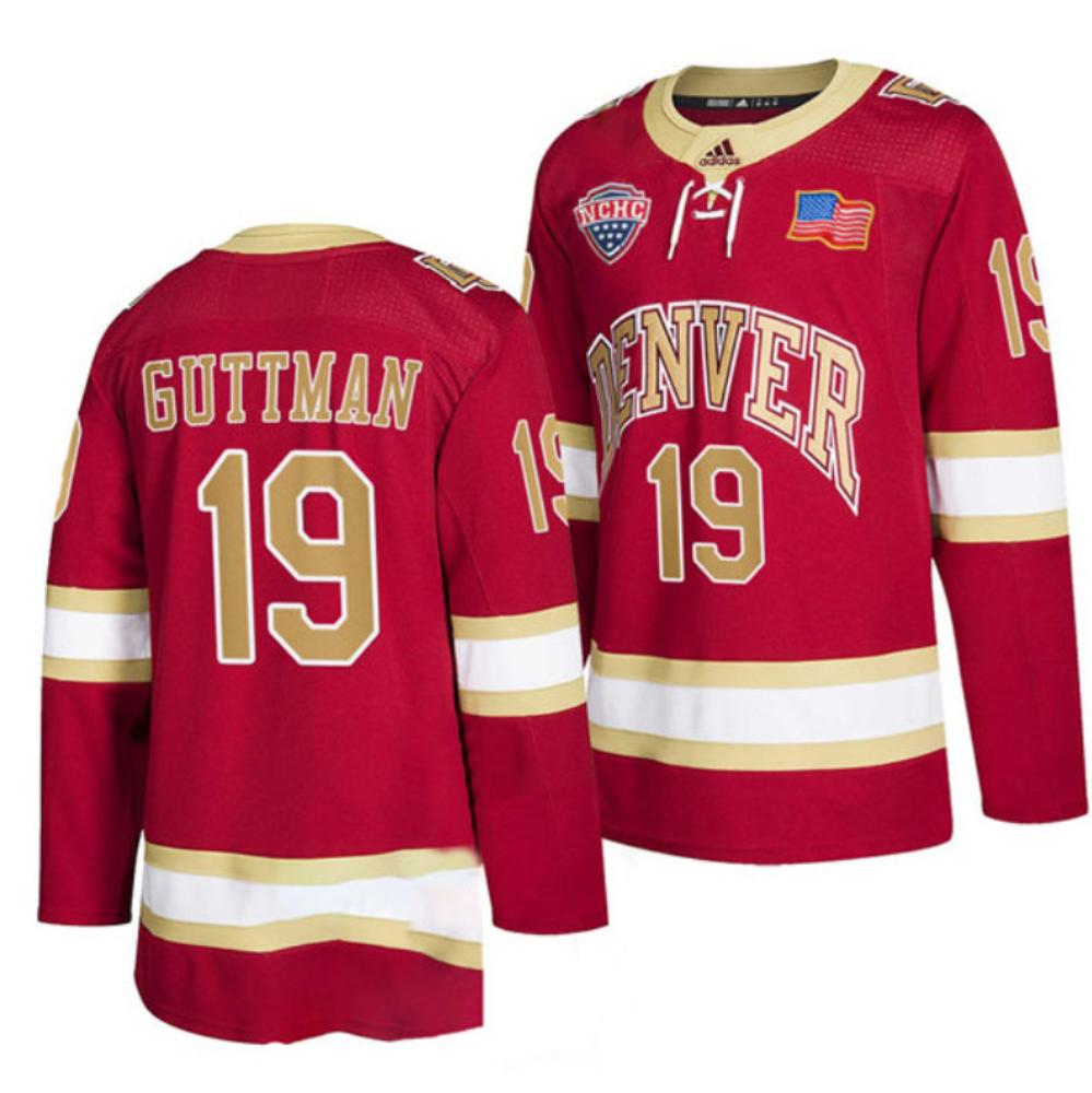 Men's Denver Pioneers #19 Cole Guttman College Hockey Stitched Crimson Jersey