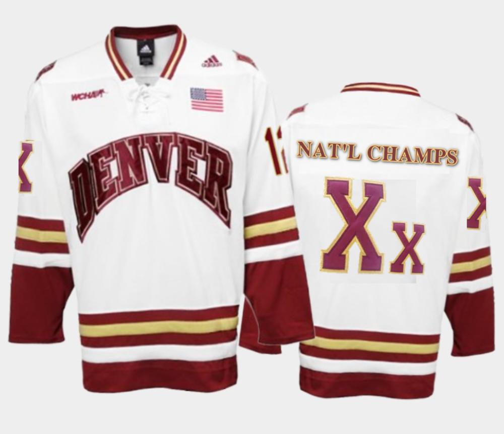Men's Denver University (D) NCAA Ice Hockey Nat'l Champs Jersey #Xx White