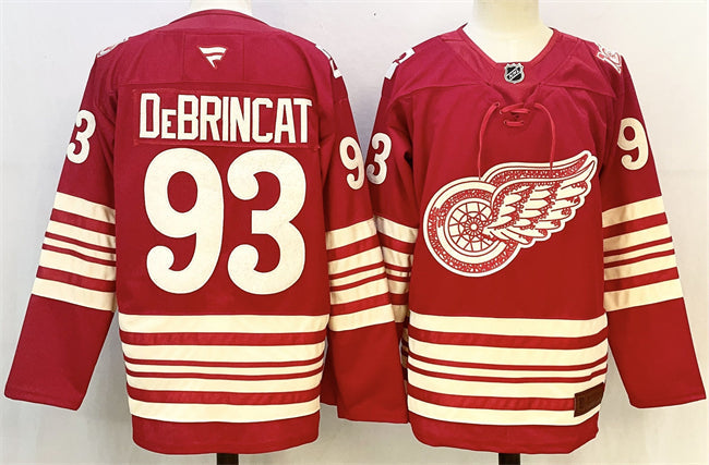 Men's Detroit Red Wings #93 Alex DeBrincat Jersey Red 2025-26 Centennial Premium Stitched