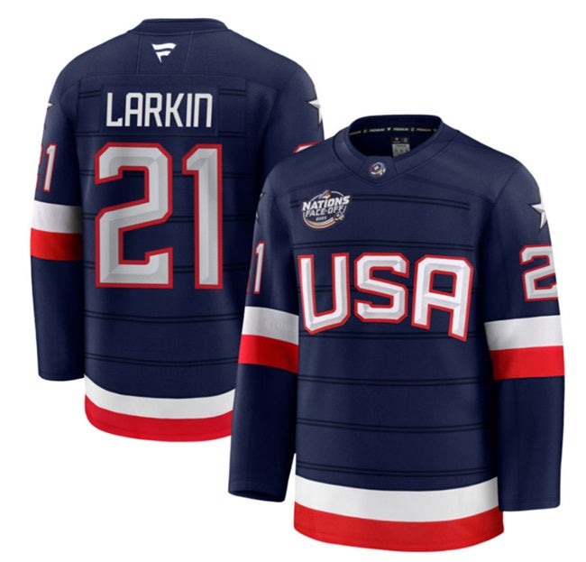 Men's Dylan Larkin Jersey #21 USA Navy 2025 4 Nations Face-Off All Stitched