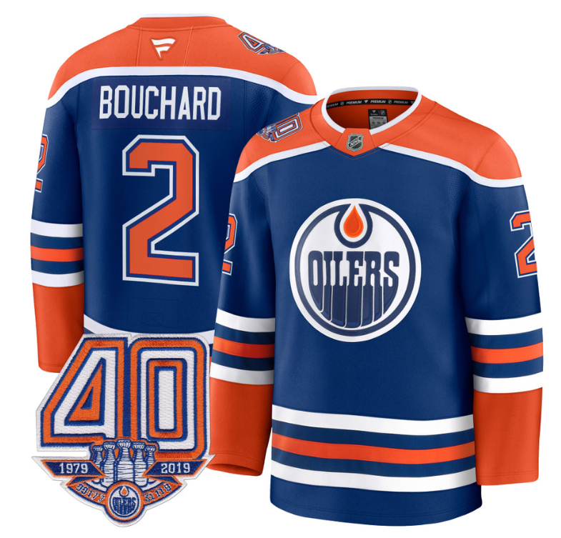 Men's Evan Bouchard Jersey #2 Edmonton Oilers 40th Anniversary Stitched Home