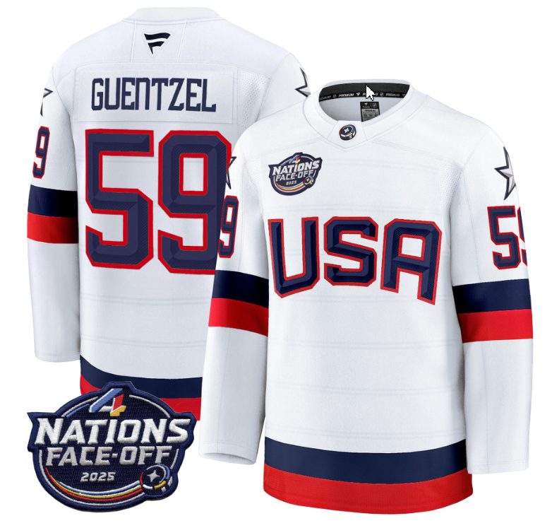 Men's Team Jersey USA White 2025 4 Nations Face-Off Stitched