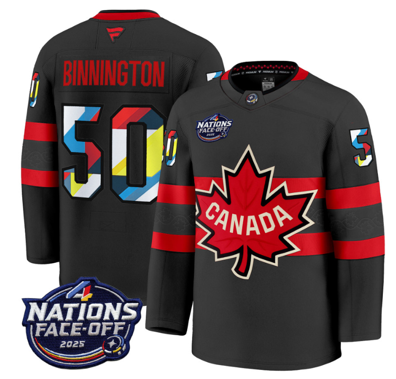 Men's Jordan Binnington Jersey #50 Canada 4 Nations Face-Off 2025 V2 Black