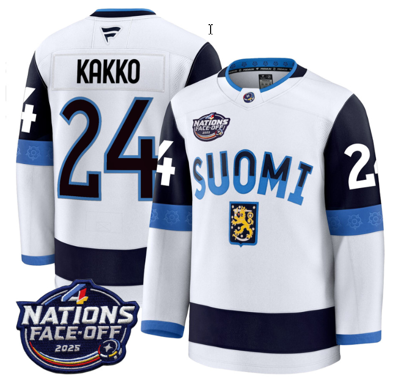 Men's Kaapo Kakko Jersey #24 Finland White 2025 4 Nations Face-Off Stitched