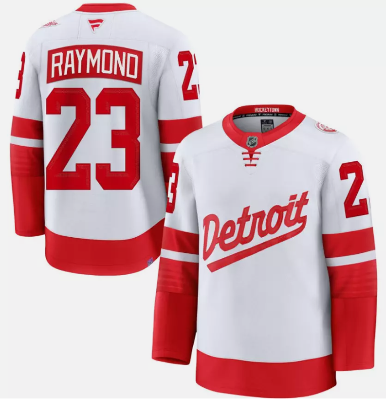 Men's Lucas Raymond Jersey #23 Detroit Red Wings White 2025 Stadium Stitched
