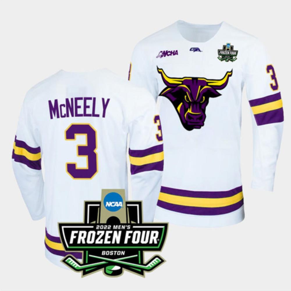 Men's Massachusetts Minutemen #3 Jack McNeely Hockey All Stitched White White