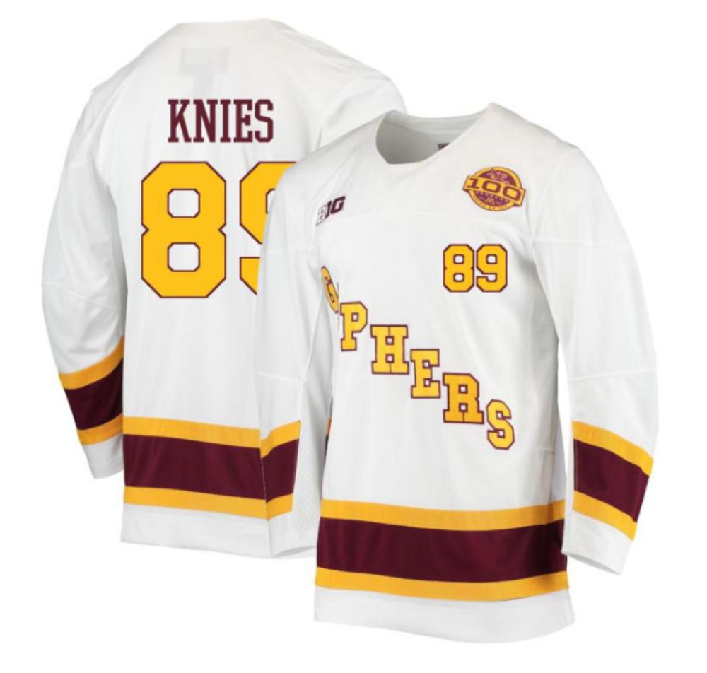 Men's Matthew Knies #89 Minnesota Golden Gophers Hockey Stitched White Jersey