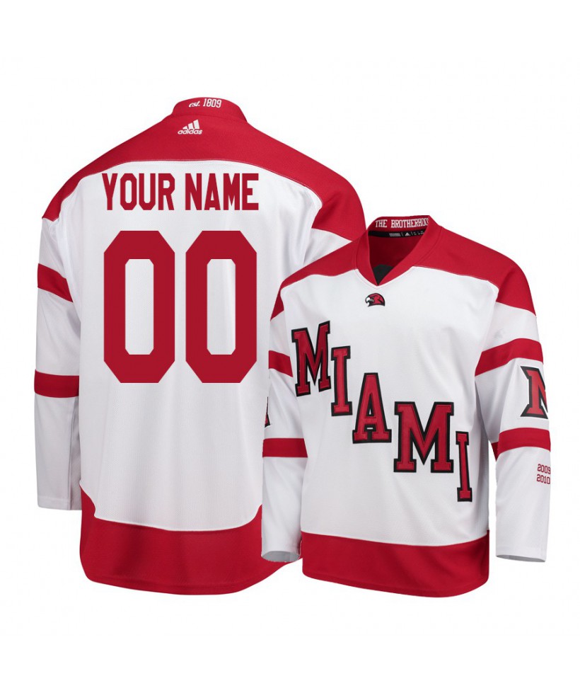 Men's Miami University RedHawks White Custom Hockey Jersey