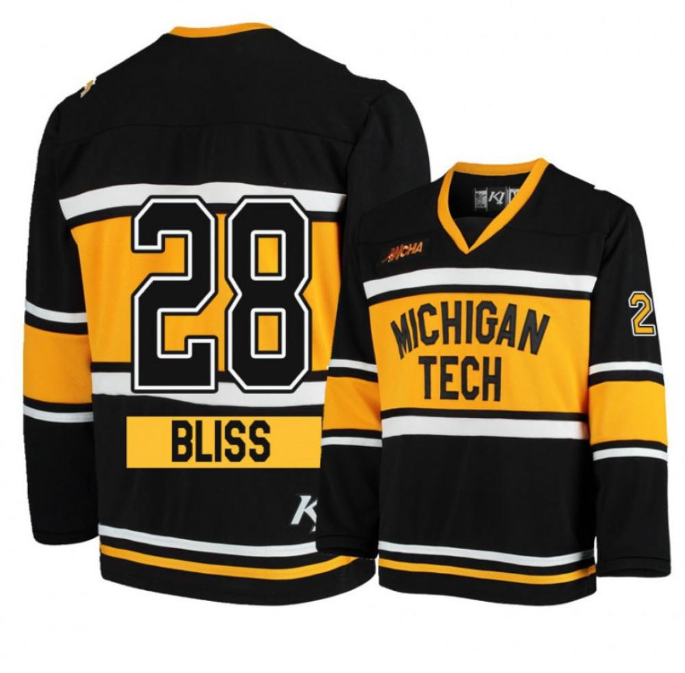 Men's Michigan Tech Huskies #28 Trenton Bliss Hockey All Stitched Black Jersey