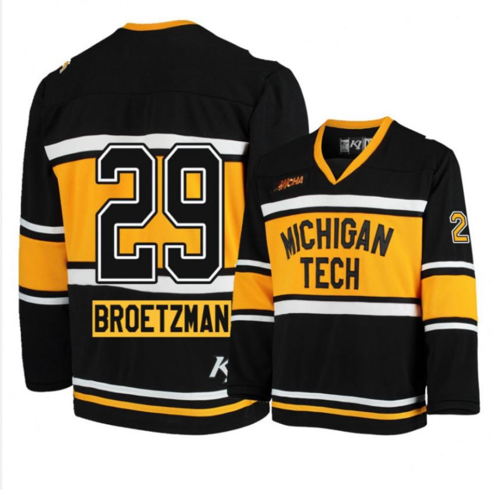 Men's Michigan Tech Huskies #29 Alec Broetzman Hockey All Stitched Black Jersey