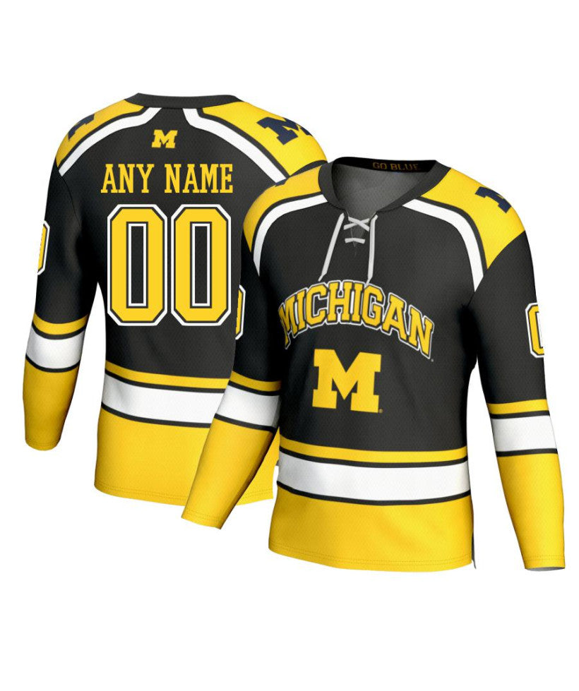 Men's Michigan Wolverines Custom Black Fashion Hockey Jersey