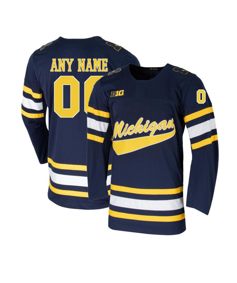 Men's Michigan Wolverines Custom Navy Hockey Jersey