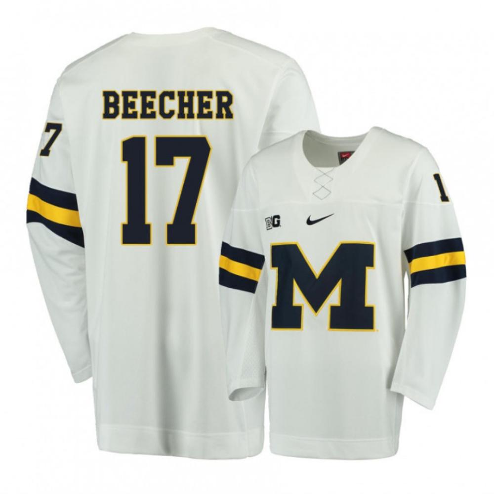 Men's Michigan Wolverines J. Beecher #17 College Hockey Stitched White Jersey (Copy)